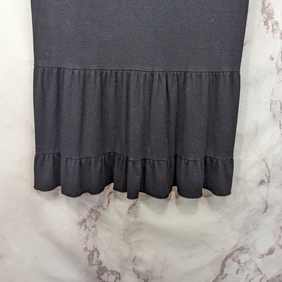 Garnet Hill Dress Small Black Tank Ruffle Stretch Sleeveless Jersey Viscose V - Picture 7 of 13